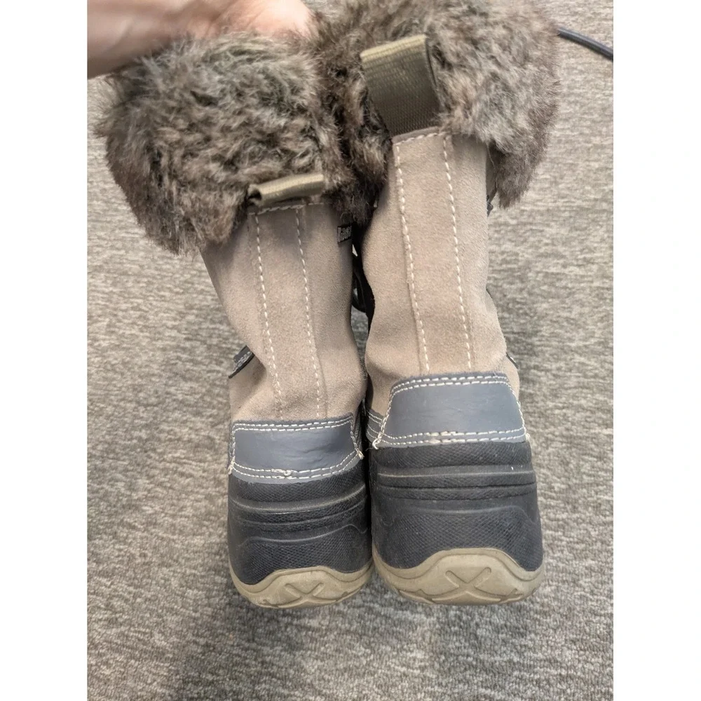 Khombu Snow‎ Boots Women's Size 7M Gray Black Faux Fur Trim Lace Up